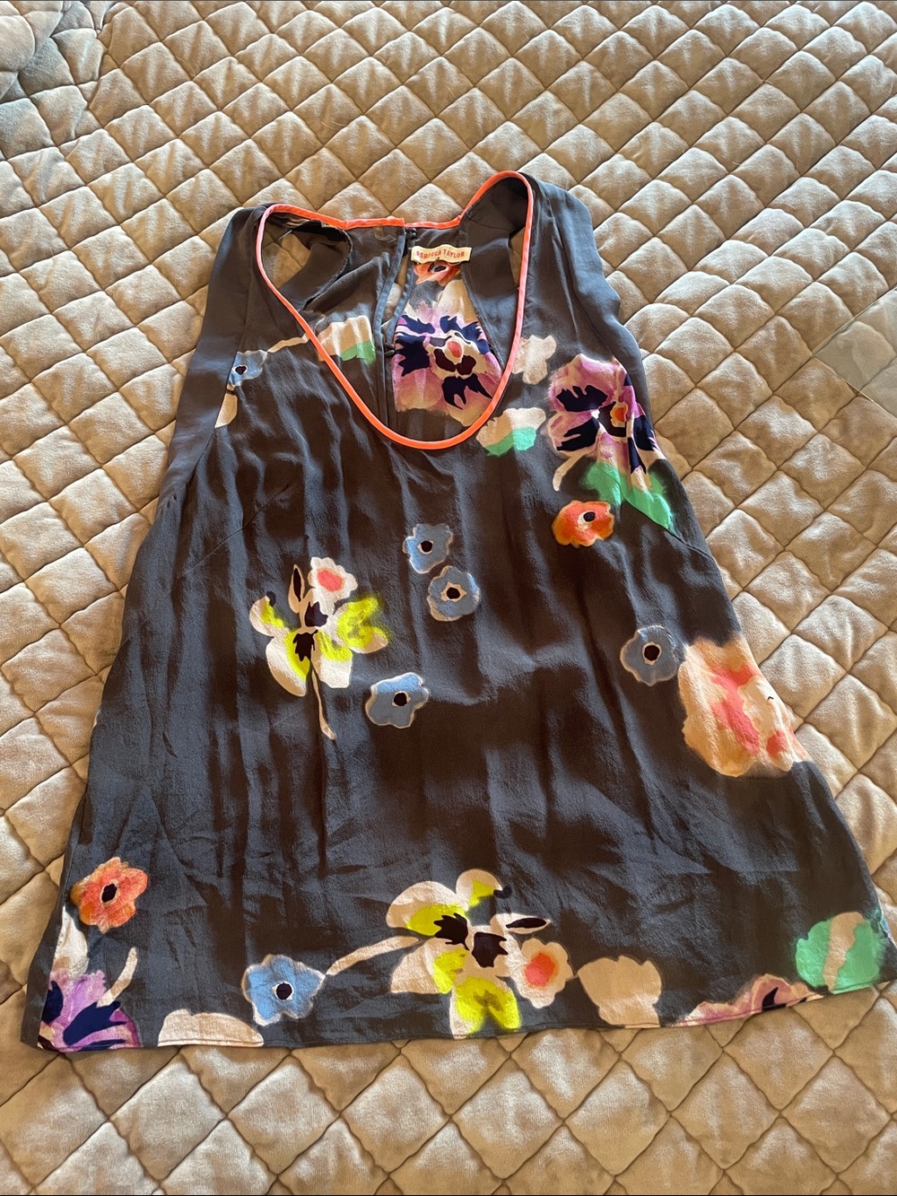 Rebecca Taylor Black Floral Sleeveless Camisole with Multicolor Accents